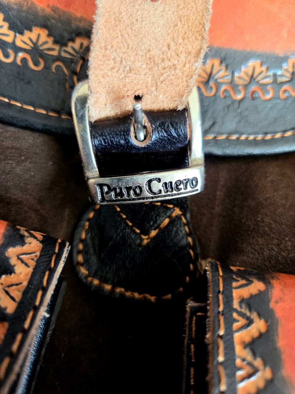 Puro Cuero Handcrafted Peruvian Leather Suede backpack Traditional Geometric - Picture 5 of 7